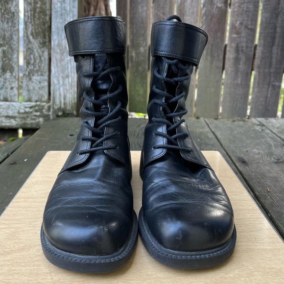 Dockers Wm’s Black Leather Lace up With Velcro Top Strap Combat Boots Sz 8.5 M - Picture 6 of 15